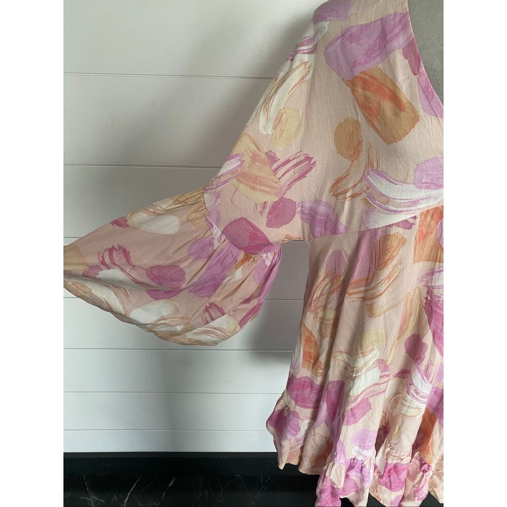 Label Of Love V-Neck Ruffle Bell Sleeve Mini Tunic Dress Short Boho Fairy Medium - Picture 3 of 13